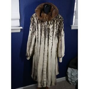 Amazing New Laser Sheared & Dyed Cross Mink 7/8th length Fur Swing Coat Hooded